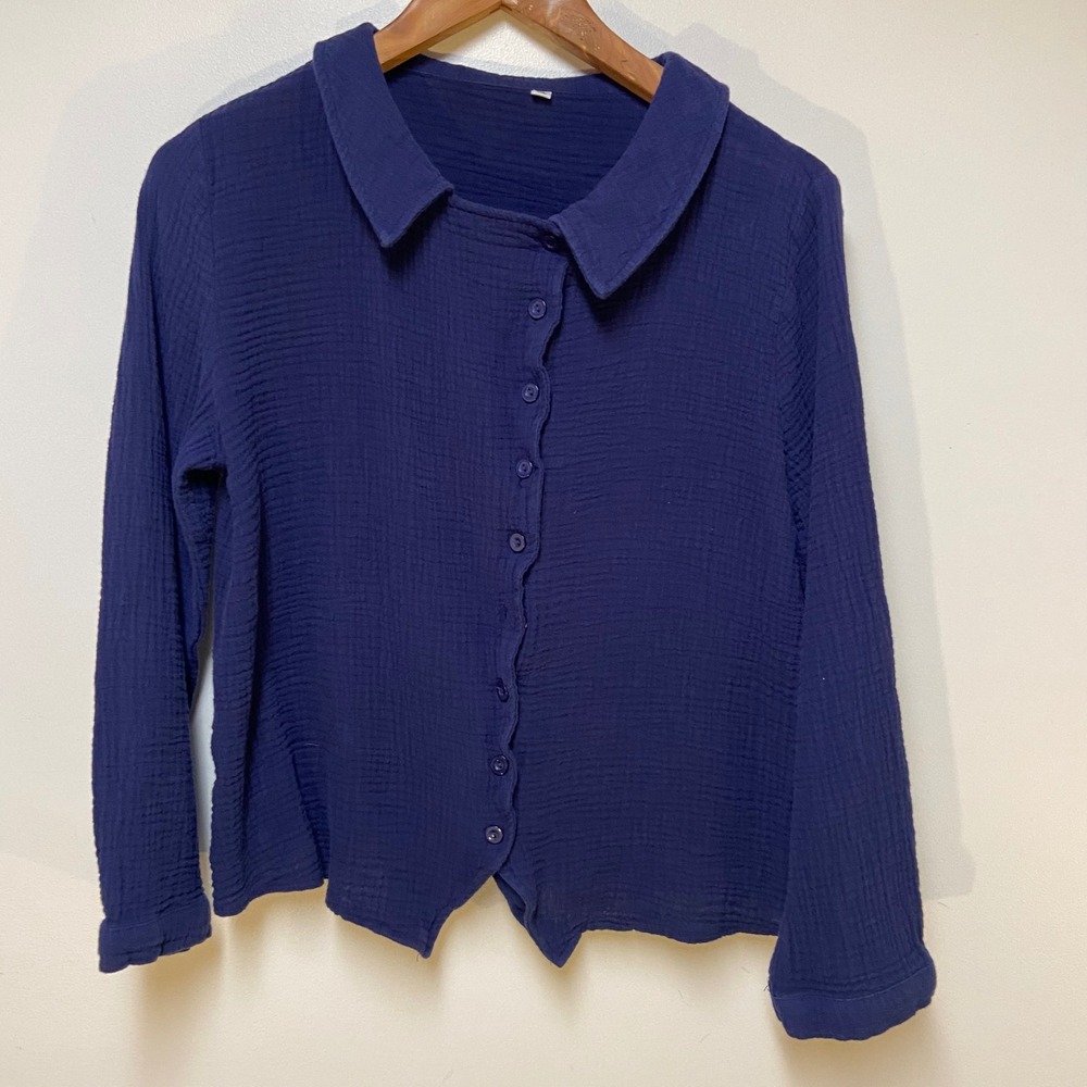 Womens Cotton Gauze Button Down Shirt Size XL Blue Long Sleeve Textured Bohemian